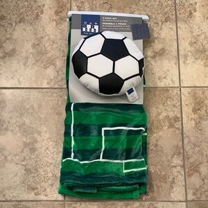 Soccer Field Blanket & Pillow Set Max Studio 50 x 60inch soft plush 2 piece NEW